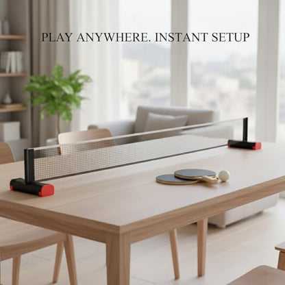 Retractable Table Tennis Net Set, Portable Nylon Ping Pong Net for Flat Surfaces, Damage-Free Setup - color: Black