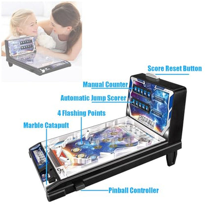 Tabletop Pinball Machine for Kids and Adults Portable Pinball Game Electronic Arcade Desktop Ball Shooting Toy with Scorer Light and Sound