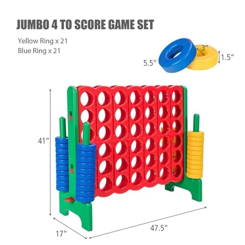 Pemberly Row Jumbo 4-to-Score Giant Game Set, Durable PE and PP Materials, Green Finish, Lightweight Design, Family Party Game for Motor Skills, Coordination, and Entertainment