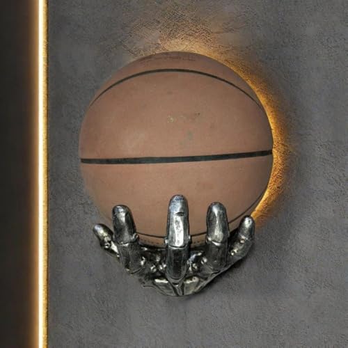 Mechanical Hand Wall Mounted Basketball Holder, Punk Style Garage Ball Storage Rack, Space Saving Display Stand for Room and Garage, Sports Wall Decor, Ball Organizer Shelf - color: Silvery