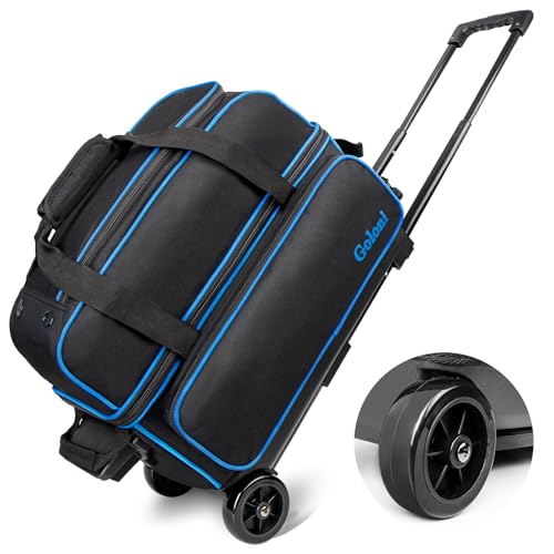 Goloni Double Roller 2 Ball Bowling Bag with Separate Shoe Compartment,2 Ball Bowling Bag with Wheels,Retractable Handle Extends to 40" - color: TR Blue