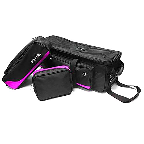 Pyramid Path Triple Tote Roller Plus Bowling Bag with Detachable Shoe Bag (Fits US Mens Size 15), Accessory and Side Pocket, Lightweight Travel Design - color: Black/Hot Pink