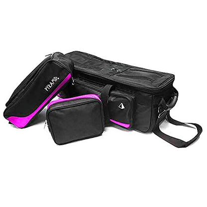 Pyramid Path Triple Tote Roller Plus Bowling Bag with Detachable Shoe Bag (Fits US Mens Size 15), Accessory and Side Pocket, Lightweight Travel Design - color: Black/Hot Pink