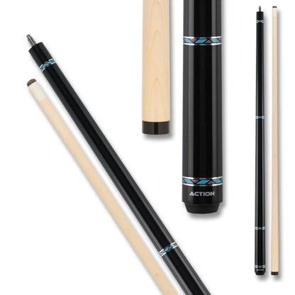 Action VAL26 Value Series Pool Cue - 58" Cue - Hard Maple Shaft with 13mm Boar Skin Tip - Black with Silver Rings - size: 19oz