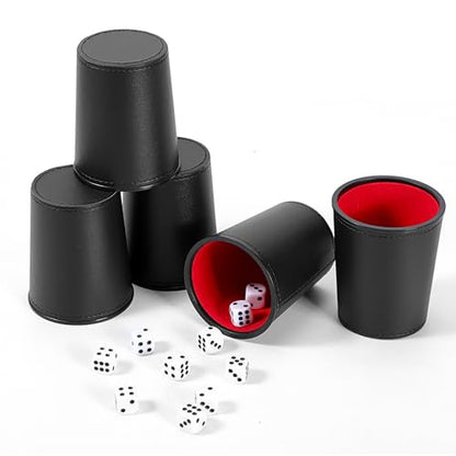 5X Dice Cup Set, PU Leather Dice Shaker Cups with 30 Dices for Bar Party Yahtzee Farkle Dice Games, Coffee (5, Black Red) - color: Black Red X5