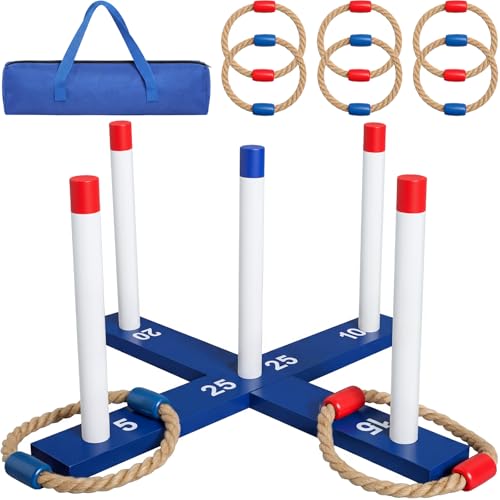 Soulchen Ring Toss Game for Adult Outdoor Yard Game with Six Rings Portable Carry Bag Patriotic Independence Day for Lawn Backyard Beach Camping Picnic Celebration