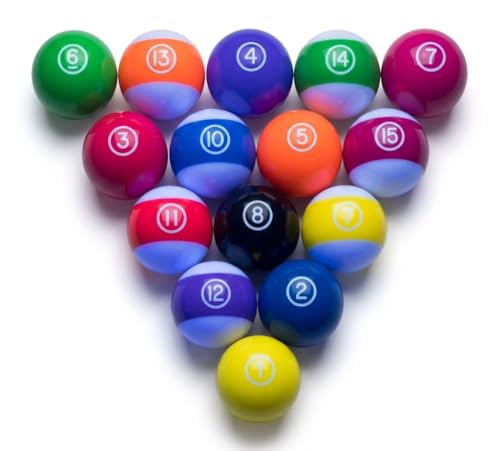 BuyBocceBalls Listing - Premium Quality, EPCO Glo Regulation Billiard or Pool Set, with 5.75oz, 2.25" diam Balls (Balls Require Black Light to Glow). Made in USA.