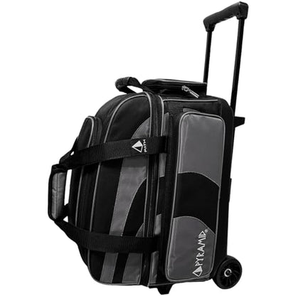 Pyramid Deluxe Double Roller 2 Ball Bowling Bag with Large Separate Shoe Compartment (Up To 2 Pairs Of Shoes) and Accessory Pockets, Sturdy Square Handle - Extends to 40" - Pro Options Available - color: Pro Black/Silver