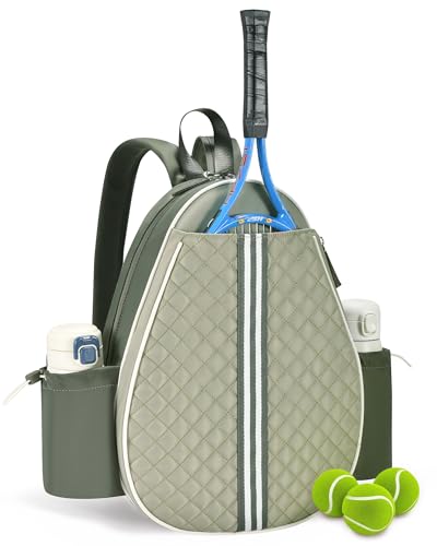 Sucipi Tennis Bag, Quilted Tennis Sling Crossbody Backpack, Water Resistant Tennis Racket Bags for Women Men, Suitable for Pickleball Tennis Badminton - color: Olive Green Beige, size: Medium