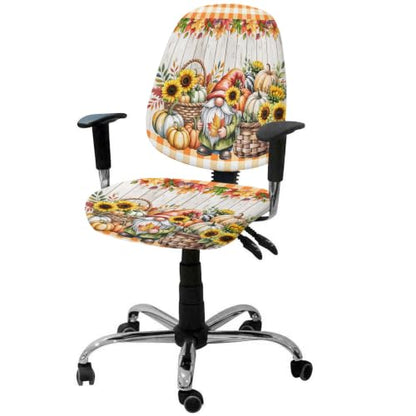 Savannan Office Chair Cover, Pastoral Fall Leaves Pumpkin Gnome Protective Stretch Elastic Universal Cover for Desk Task Chair,Computer Rotating Chair 1 Pcs Orange Plaid Grey Wooden
