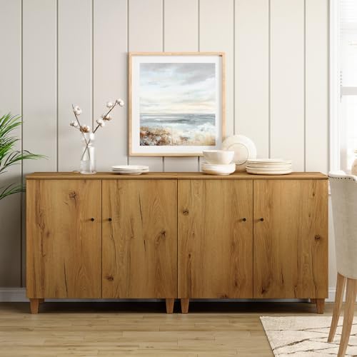 WAMPAT Sideboards Buffet Cabinets, 70.8" Wide Wood Credenza Storage Cabinet with 4 Doors, 2-in-1 Modern Kitchen Buffet Table with 6 Compartments for Living Room, Hallway, Oak Brown - color: Oak Brown, size: 70.8" W