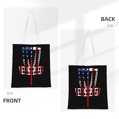NIENIE Usa Flag Disc Golf Tote Bag for Women Shopping Bags Reusable Large Capacity Casual Shoulder Handbags DIY Gift Bags Cute Canvas Tote Bag