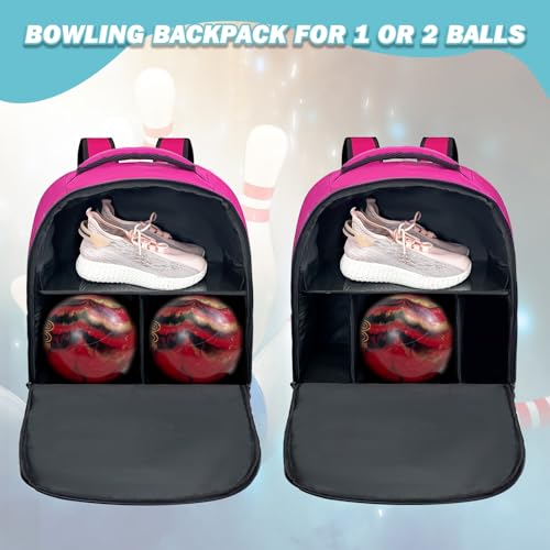 WOLT Bowling Ball Bag,2 Ball Bowling Backpack with Protective Foam Padded & Shoe Compartment Fits Up to Mens Size 16 - color: Pink