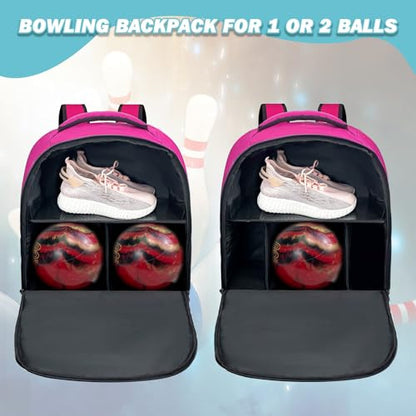 WOLT Bowling Ball Bag,2 Ball Bowling Backpack with Protective Foam Padded & Shoe Compartment Fits Up to Mens Size 16 - color: Pink
