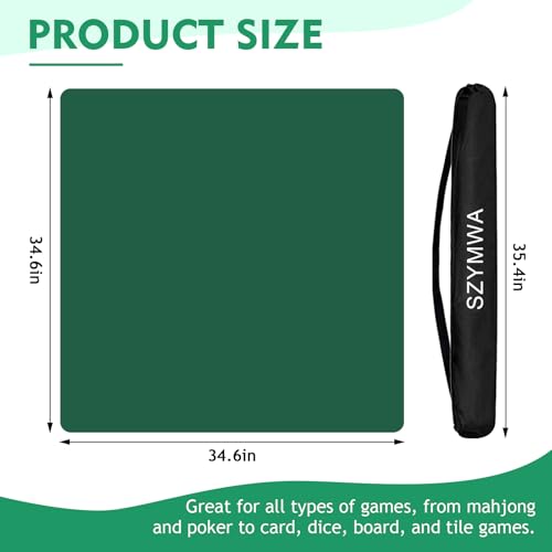 34.5"x34.5" Large Rubber Mahjong Mat Anti Slip and Noise Reduction Play Mat for Mahjong, Board Games, Dominoes, Tile Games Tabletop Cover Poker Mat with Carrying Bag(Green) - color: Green 2