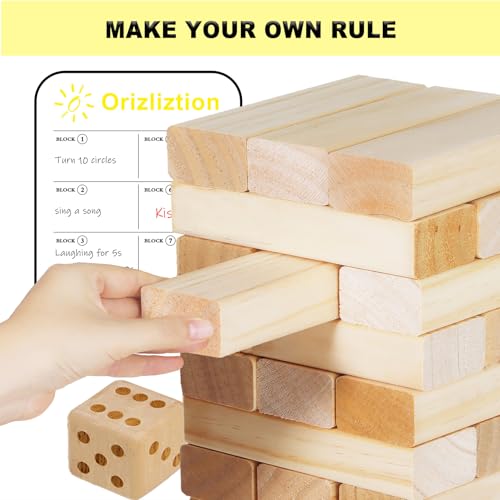 60 PCS Giant Tumbling Tower Game,Jumbo Outdoor Games for Adults & Family, 5 FT Premium Wooden Blocks Stacking Toys with Carry Bag for Backyard, Lawn, Party, Camping - size: Large Size