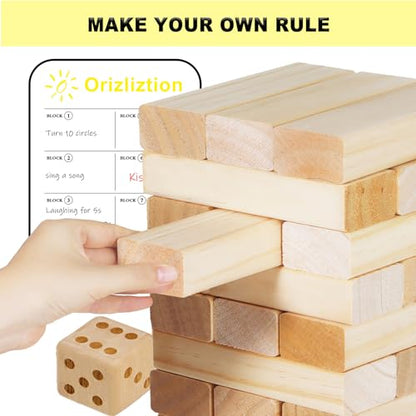 60 PCS Giant Tumbling Tower Game,Jumbo Outdoor Games for Adults & Family, 5 FT Premium Wooden Blocks Stacking Toys with Carry Bag for Backyard, Lawn, Party, Camping - size: Large Size