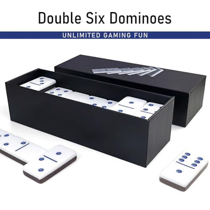 IDTQ Transparent Black Dominoes Set for Adults - Classic Double 6 Dominoes with 28 Tiles - Sleek Dark Tones Board Game for Game Nights & Gifts - color: Black
