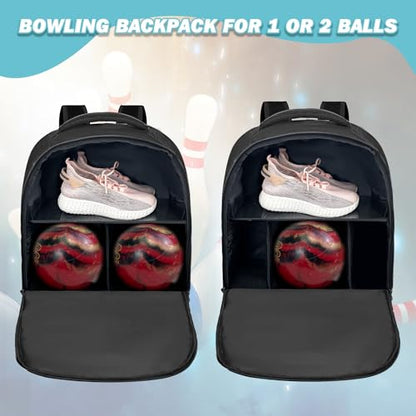 WOLT Bowling Ball Bag,2 Ball Bowling Backpack with Protective Foam Padded & Shoe Compartment Fits Up to Mens Size 16 - color: Black
