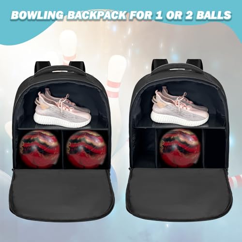 WOLT Bowling Ball Bag,2 Ball Bowling Backpack with Protective Foam Padded & Shoe Compartment Fits Up to Mens Size 16 - color: Black