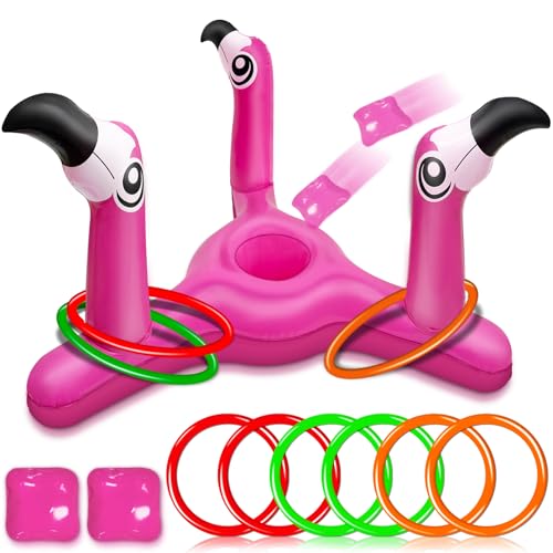 [ Bean Bag & Ring Toss ] Inflatable Flamingo Pool Toys Games Set 2-in-1 Floating Pool Rings Toss & Cornhole Summer Swimming Hawaii Luau Party Water Game for Adults Beach Backyard - color: Inflatable Cactus Pool Ring Toss