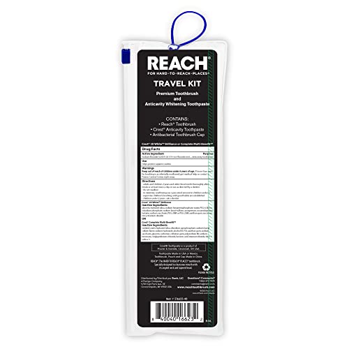 Reach Ultraclean Travel Kit Toothbrush with Toothbrush Cap and Toothpaste, Multi-Angled, Soft Bristles, TSA-Airport Friendly, Resealable, Portable and Reusable Bag - size: 1 Count (Pack of 1)