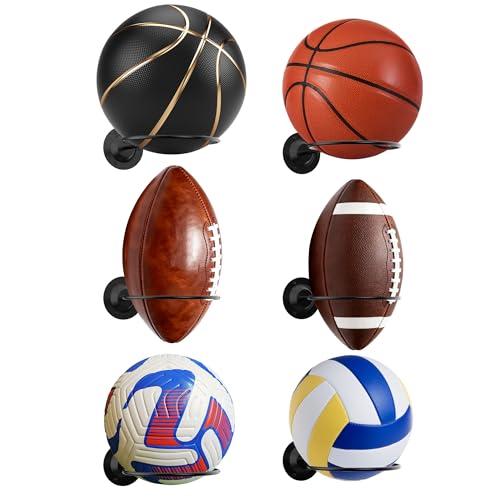 S SUCHEK Basketball & Sports Ball Holder - Wall Mount Display Storage for Basketball, Soccer, Volleyball, Football, Rugby