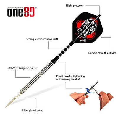 ONE80 90% VHD Steel Tip Tungsten Dart, Professional Barrel Style with Extra Flights, Shafts and Sharpener Gift Box Packaging - style: F-21g
