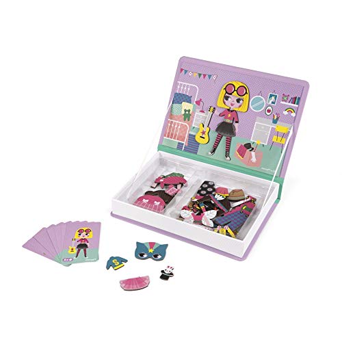 Janod - MagnetiBook 55 pc Magnetic Girl's Costumes Game - Creative Play - Enhances Creativity and Cognitive Skills - Portable Design, STEM Learning, Boosts Confidence - style: Magnetic Girl Costumes Game