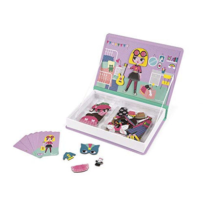 Janod - MagnetiBook 55 pc Magnetic Girl's Costumes Game - Creative Play - Enhances Creativity and Cognitive Skills - Portable Design, STEM Learning, Boosts Confidence - style: Magnetic Girl Costumes Game