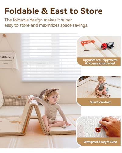 Oneye Baby Play Mat, 50 x 50 Inch Floor Mat with XPE Foam,Foldable & Reversible Baby Floor Play Mat, Perfect Baby Foam Playmat for Baby Playpen, Waterproof PlayMats for Babies,Indoor& Outdoor