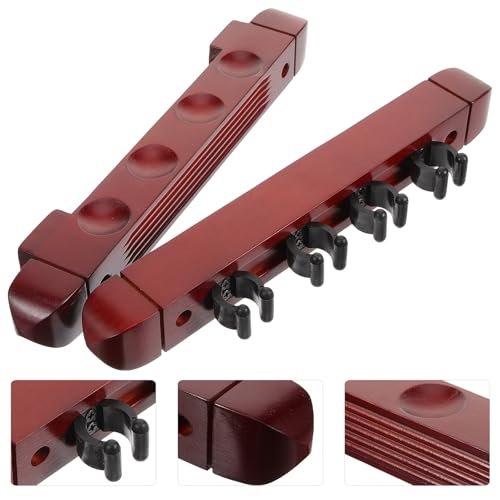 Cabilock Wood Wall-Mounted Pool Stick Rack 4-Hole Solid Wood Billiard Cue Stand Holder Set of 2 Burgundy for Game Room Storage and Display