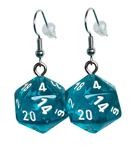 d20 / d10 Polyhedral Dice Earrings - Translucent Colors - color: Teal