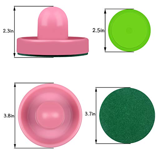 ONE250 Air Hockey Pushers and Red Air Hockey Pucks, Goal Handles Paddles Replacement Accessories for Game Tables (4 Striker, 4 Puck Pack) - color: Pink & Green