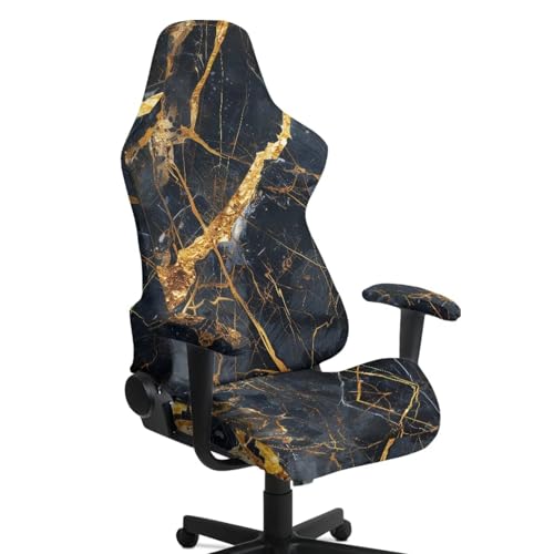 Black Gold Marble Texture Print 4 Pieces Gaming Chair Covers for Cats Breathable Rotating Gaming Chair Protector Computer Chair Seat Slipcovers with Armrest Covers - color: Black Gold Marble Texture
