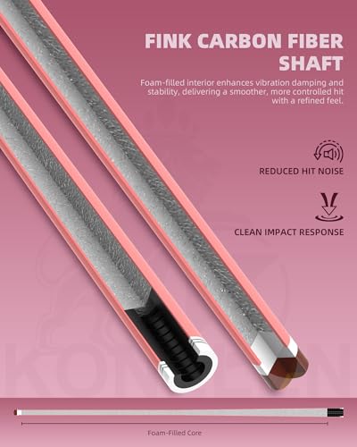 KONLLEN Pool Cue Stick Low Deflection Billiards Cue Stick Young Fashionable 58" Professional Pool Table Sticks Gifts for Adults -12.5mm Tip, 3/8 * 8Joint, Weight 19OZ - color: KL-Pink-Pro