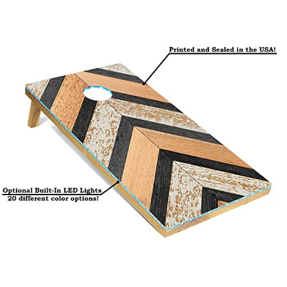 Tailgating Pros Lightweight Cornhole Boards - 4'x2' Modern Wooden Designs Cornhole Game w/Carrying Case & Set of 8 Corn Hole Bean Bags w/Tote - size: 4'x2' Boards, style: Weathered Chevron