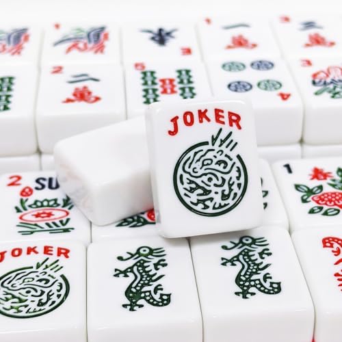 American Mahjong Tile Set, 166 White Mahjong Tiles 1.2 inch with Carrying Bag and 3 Dices, Portable Cute Mahjong Game for Travel, Family Game Night - color: White