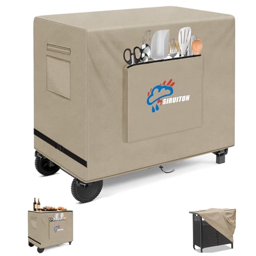 SIRUITON Outdoor Bar Cart Cover for 40 Inch BBQ Food Prep Table, Heavy Duty 600D Oxford Fabric Outdoor Dining Cart/BBQ/Worktable Metal Movable Table Waterproof Cover - color: Khaki, size: 40"L x 24"W x 32"H