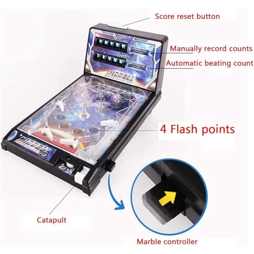 PHATM Mini Pinball Game for Home Retro Desktop Marble Arcade with Digital Scoreboard Lights Sounds Parent Preschooler Puzzle Pinball Machine