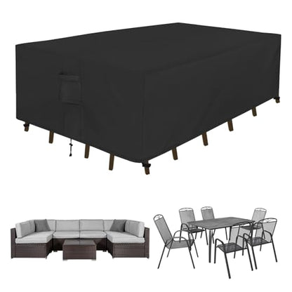 Easy-Going Rectangle Patio Furniture Cover Waterproof Outdoor Dining Table and Chair Cover Anti-UV Outside Sectional Sofa Set Covers (90"L x 64"W x 28"H, Black) - color: Black, size: 90"L x 64"W x 28"H