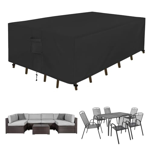 Easy-Going Rectangle Patio Furniture Cover Waterproof Outdoor Dining Table and Chair Cover Anti-UV Outside Sectional Sofa Set Covers (74"L x 47"W x 28"H, Black) - color: Black, size: 74"L x 47"W x 28"H