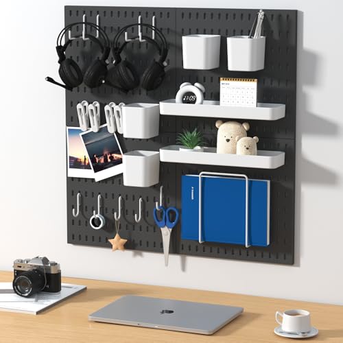 Pegboard Combination Kit, 4 Peg Boards Black Pegboard for Walls, Office Wall Organizer, Gaming Room Wall, Nursery Storage, 22"x22" - color: Black