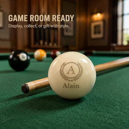 Custom Personalized Pool Ball Laser Engraved Billiard Ball Gift 2.25 Inch Standard Size Polyester Resin Desk Display Optional Ball Stand Add-On White - color: White
