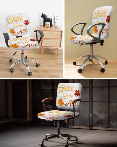 Savannan Office Chair Cover, Autumn Orange Maple Leaf Protective Stretch Elastic Universal Cover for Desk Task Chair,Computer Rotating Chair 1 Pcs Farm Vintage White Wood Board