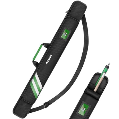 PEKREWS Pool Cue Case, Soft Pool Stick Case 1x1 Holds 1 Butt and 1 Shaft with Queue Zipper Pocket, Sturdy Polyester Billiard Cue Bag with Shoulder Strap Handle, Billiard Stick Bag for Men and Women - color: Green