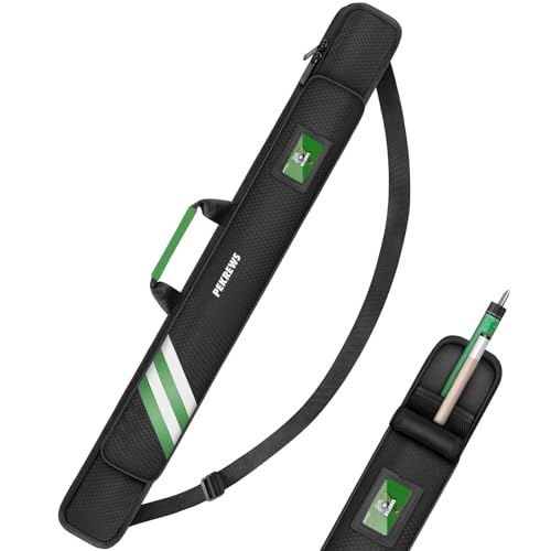 PEKREWS Pool Cue Case, Soft Pool Stick Case 1x1 Holds 1 Butt and 1 Shaft with Queue Zipper Pocket, Sturdy Polyester Billiard Cue Bag with Shoulder Strap Handle, Billiard Stick Bag for Men and Women - color: Green