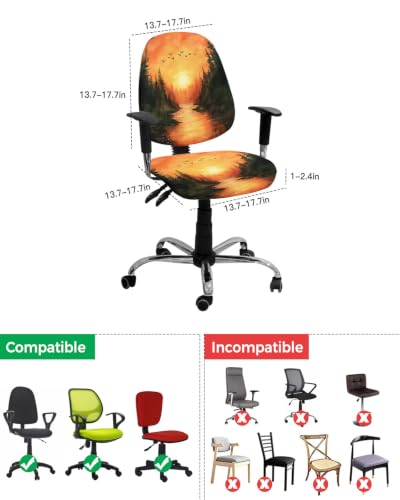 Savannan Office Chair Cover, Gradient Orange Sky Sunset Protective Stretch Elastic Universal Cover for Desk Task Chair,Computer Rotating Chair 1 Pcs Retro Abstract Forest