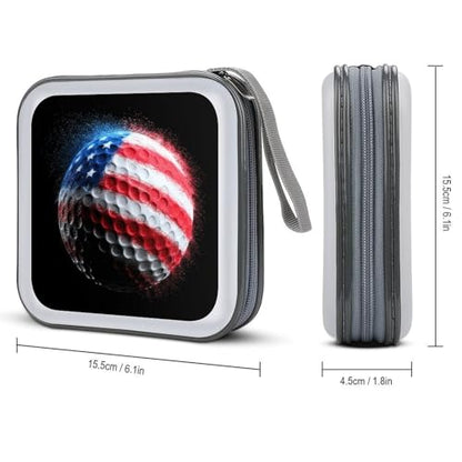 Bold And Bright Patriotic Golf Ball CD Case DVD Storage Case Portable for Car Home Travel