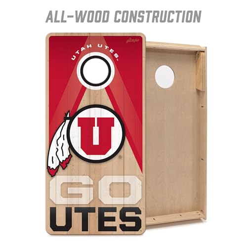 YouTheFan NCAA 2' x 4' Slogan Series Professional Wood Cornhole Game with Logo Bags - color: Utah Utes